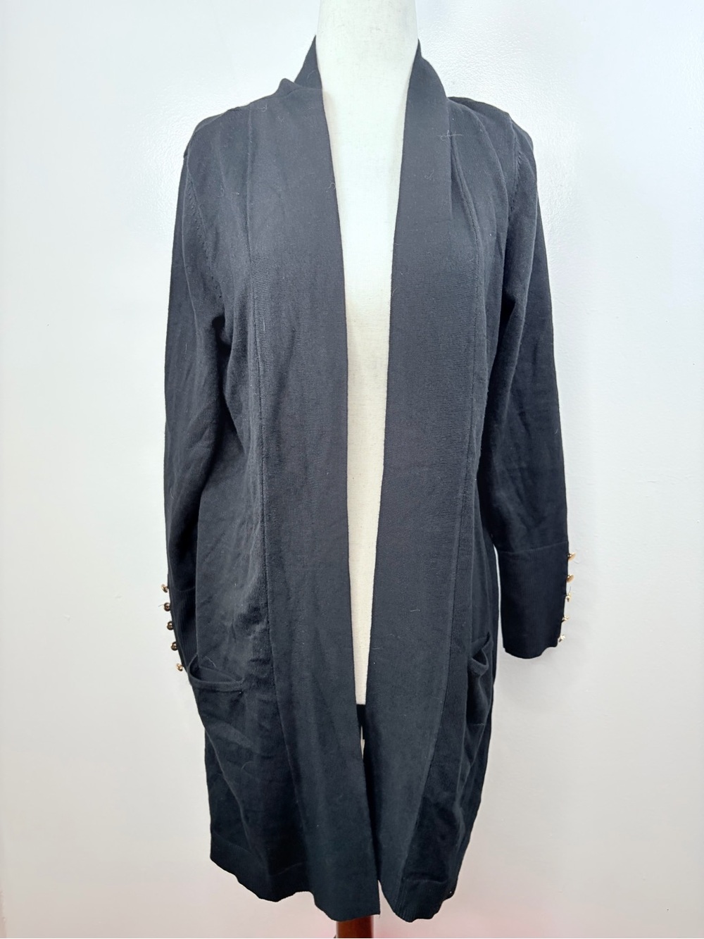 JM Collection Button Sleeve Open Front Cardigan - Picture 2 of 7